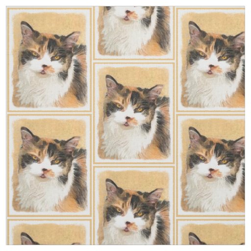 Calico Cat Painting - Cute Original Cat Art Fabric