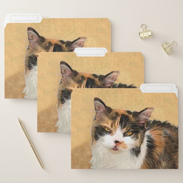 Calico Cat Painting - Cute Original Cat Art File Folder (Set)
