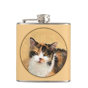 Calico Cat Painting - Cute Original Cat Art Flask