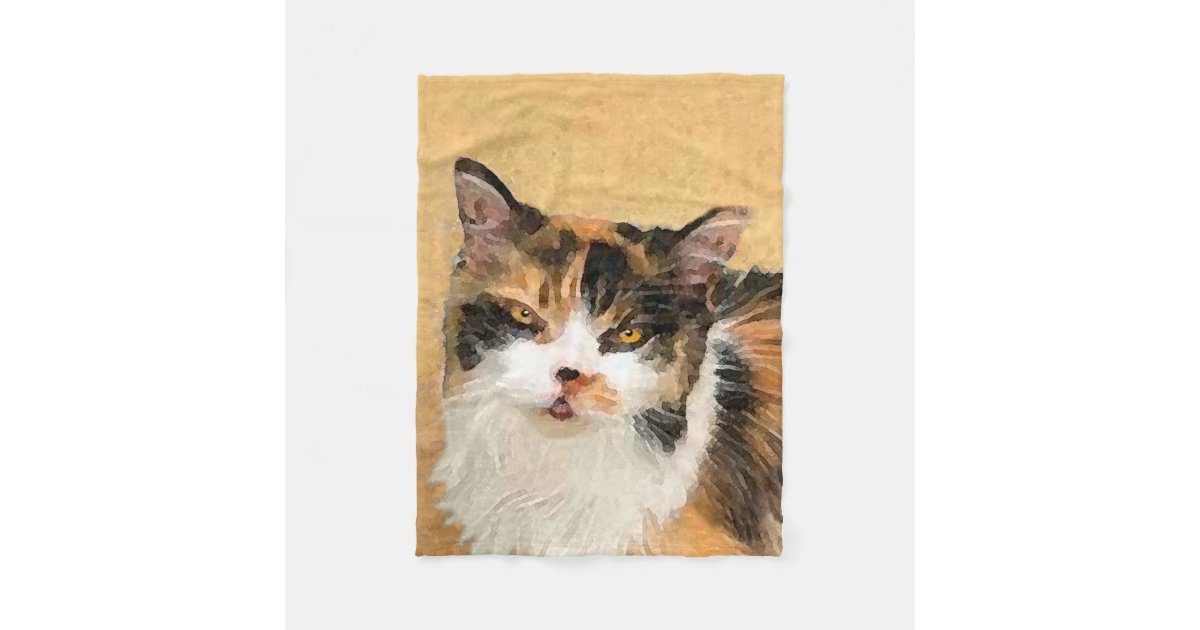 Calico Cat Painting Cute Original Cat Art Fleece Blanket Zazzle Com