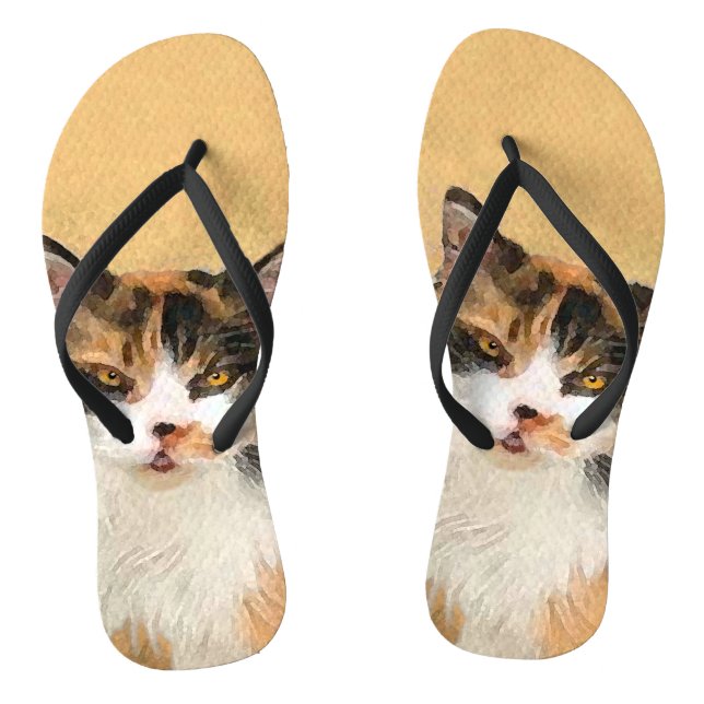 Calico Cat Painting - Cute Original Cat Art Flip Flops (Footbed)