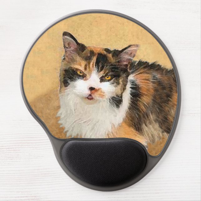 Calico Cat Painting - Cute Original Cat Art Gel Mouse Pad (Front)