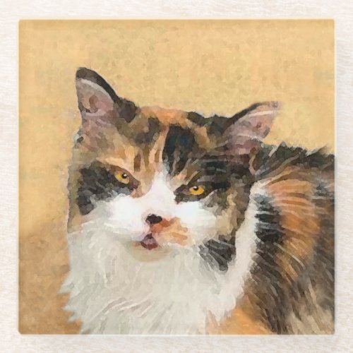 Calico Cat Painting _ Cute Original Cat Art Glass Coaster