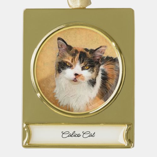 Calico Cat Painting _ Cute Original Cat Art Gold Plated Banner Ornament