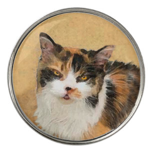 Calico Cat Painting - Cute Original Cat Art Golf Ball Marker