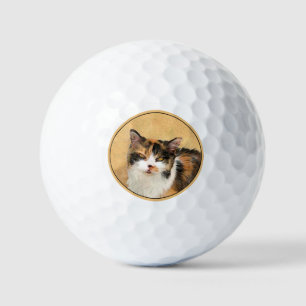 Calico Cat Painting - Cute Original Cat Art Golf Balls