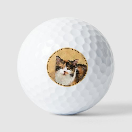 Calico Cat Painting _ Cute Original Cat Art Golf Balls