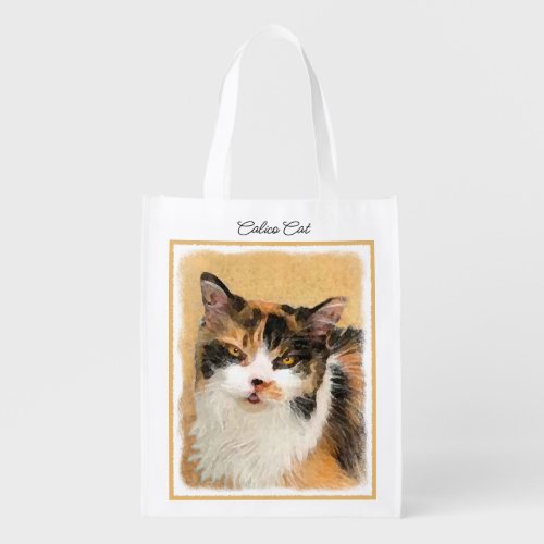 Calico Cat Painting _ Cute Original Cat Art Grocer Grocery Bag