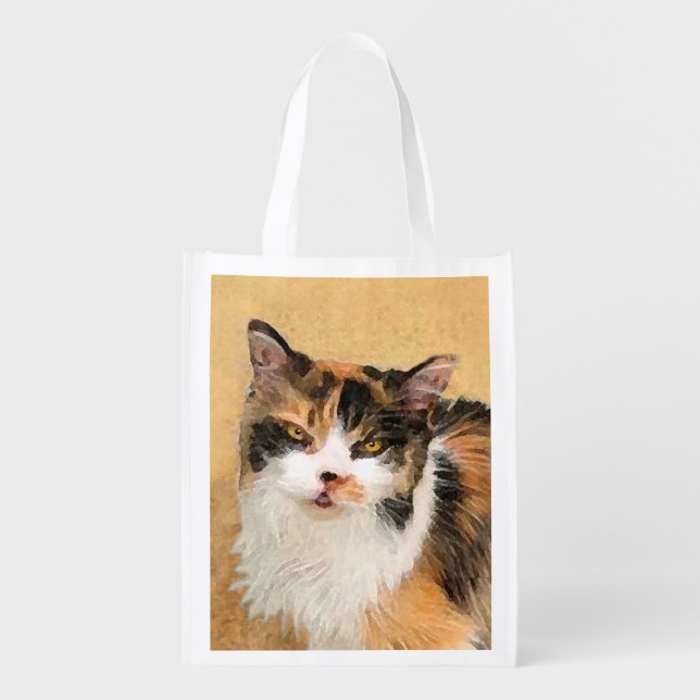 Calico Cat Painting - Cute Original Cat Art Grocery Bag (Front)