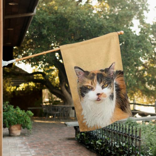 Calico Cat Painting _ Cute Original Cat Art House Flag