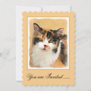 Calico Cat Painting - Cute Original Cat Art Invitation