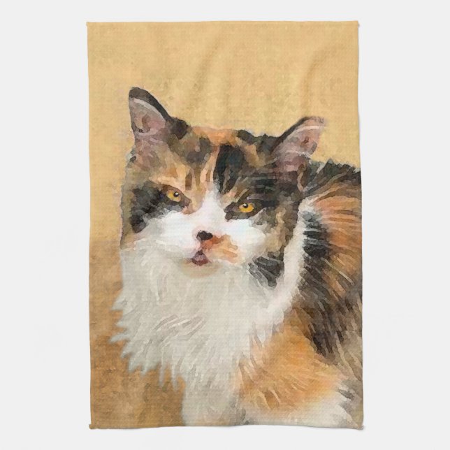 Calico Cat Painting - Cute Original Cat Art Kitchen Towel (Vertical)