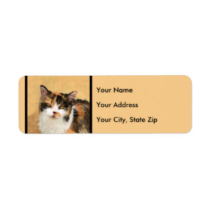 Calico Cat Painting - Cute Original Cat Art Label