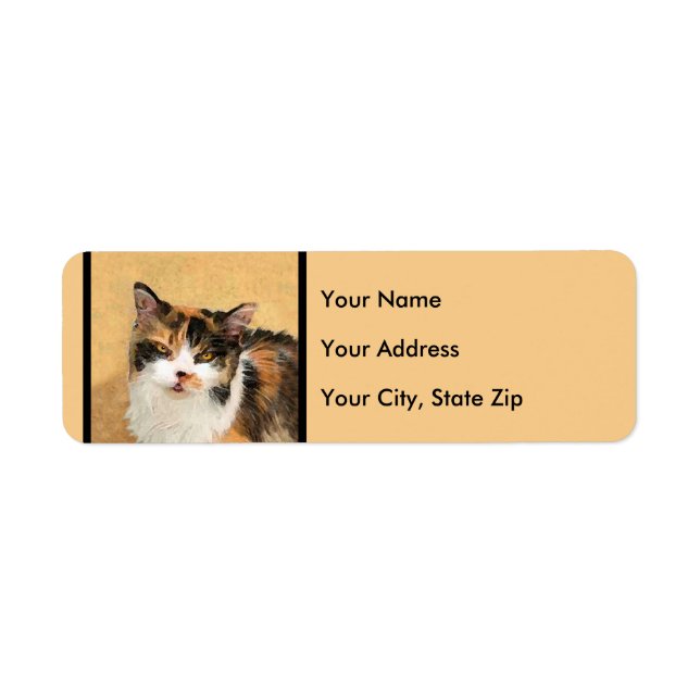 Calico Cat Painting - Cute Original Cat Art Label (Front)