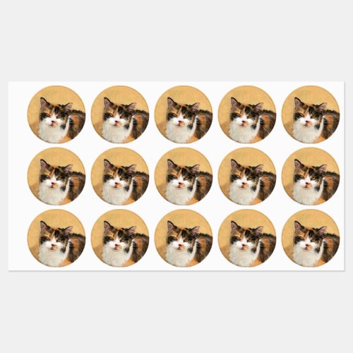 Calico Cat Painting _ Cute Original Cat Art Labels