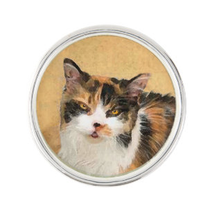 Calico Cat Painting - Cute Original Cat Art Lapel Pin