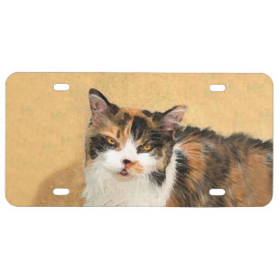 Calico Cat Painting - Cute Original Cat Art License Plate