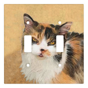 Calico Cat Painting - Cute Original Cat Art Light Switch Cover