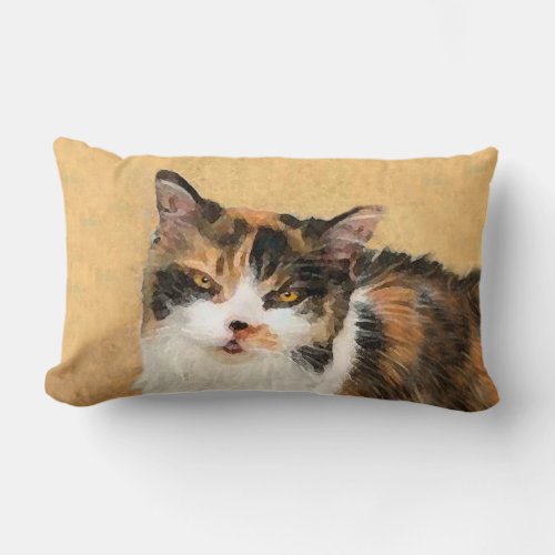 Calico Cat Painting _ Cute Original Cat Art Lumbar Pillow