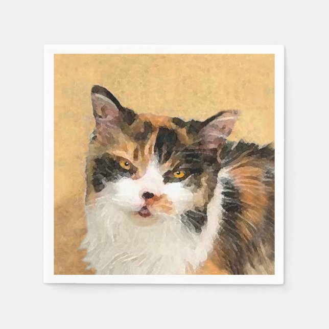 Calico Cat Painting - Cute Original Cat Art Napkins (Front)