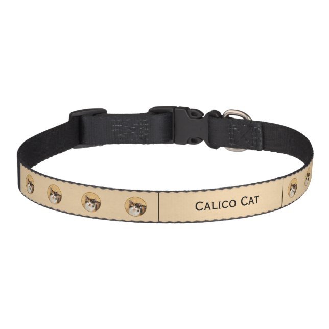 Calico Cat Painting - Cute Original Cat Art Pet Collar (Front)