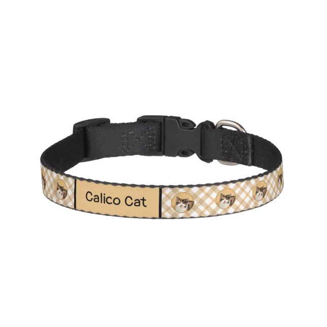 Calico Cat Painting - Cute Original Cat Art Pet Collar (Front)