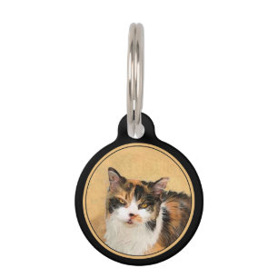 Calico Cat Painting - Cute Original Cat Art Pet ID Tag