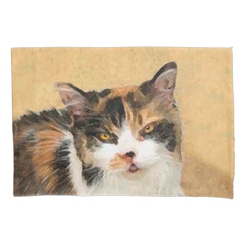 Calico Cat Painting _ Cute Original Cat Art Pillow Case