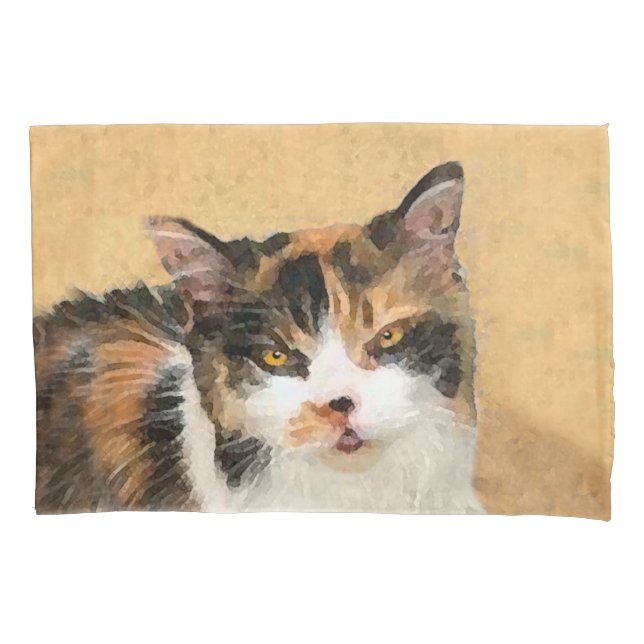Calico Cat Painting - Cute Original Cat Art Pillow Case (Front)