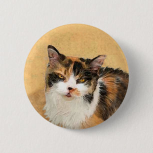 Calico Cat Painting - Cute Original Cat Art Pinback Button