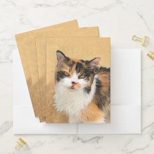 Calico Cat Painting - Cute Original Cat Art Pocket Folder