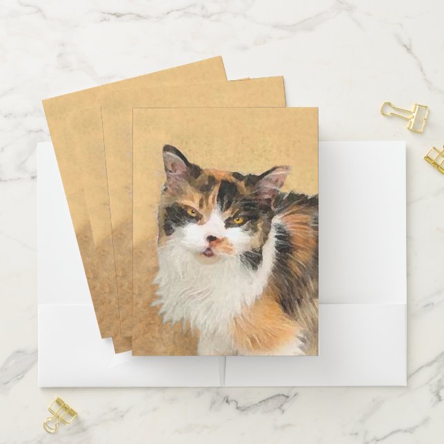 Calico Cat Painting - Cute Original Cat Art Pocket Folder (In Situ)
