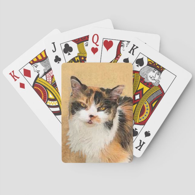 Calico Cat Painting - Cute Original Cat Art Poker Cards (Back)