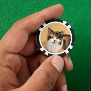 Calico Cat Painting - Cute Original Cat Art Poker Chips