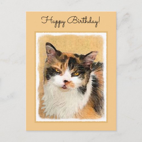 Calico Cat Painting _ Cute Original Cat Art Postcard