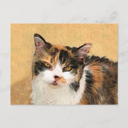 Calico Cat Painting _ Cute Original Cat Art Postcard