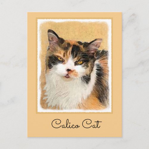 Calico Cat Painting _ Cute Original Cat Art Postcard