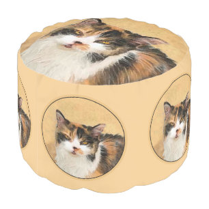 Calico Cat Painting - Cute Original Cat Art Pouf
