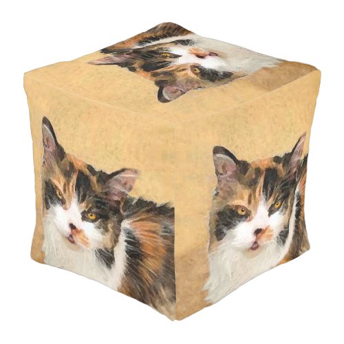 Calico Cat Painting _ Cute Original Cat Art Pouf