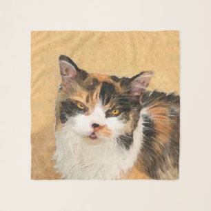 Calico Cat Painting - Cute Original Cat Art Scarf