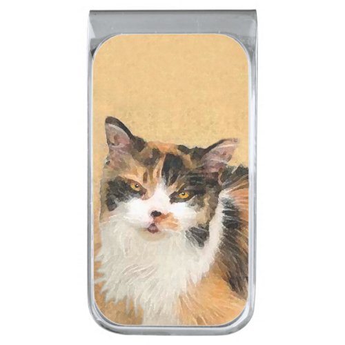 Calico Cat Painting _ Cute Original Cat Art Silver Finish Money Clip