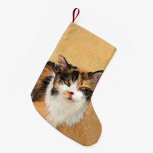 Calico Cat Painting - Cute Original Cat Art Small Christmas Stocking