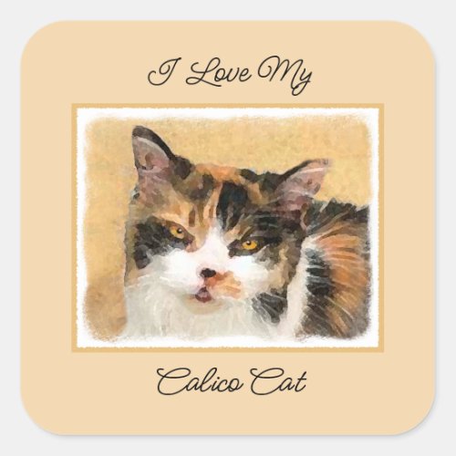 Calico Cat Painting _ Cute Original Cat Art Square Sticker