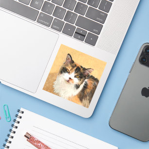 Calico Cat Painting - Cute Original Cat Art Sticker
