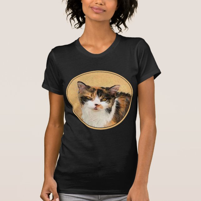 Calico Cat Painting - Cute Original Cat Art T-Shirt (Front)