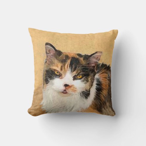 Calico Cat Painting _ Cute Original Cat Art Throw Pillow
