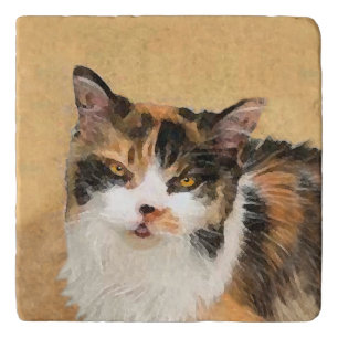 Calico Cat Painting - Cute Original Cat Art Trivet
