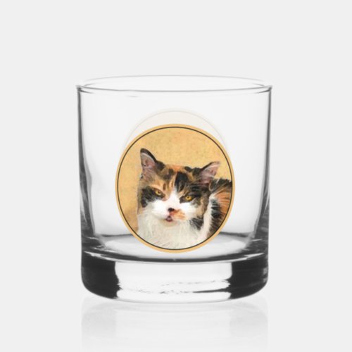 Calico Cat Painting _ Cute Original Cat Art Whiskey Glass