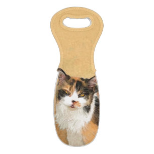 Calico Cat Painting - Cute Original Cat Art Wine Bag