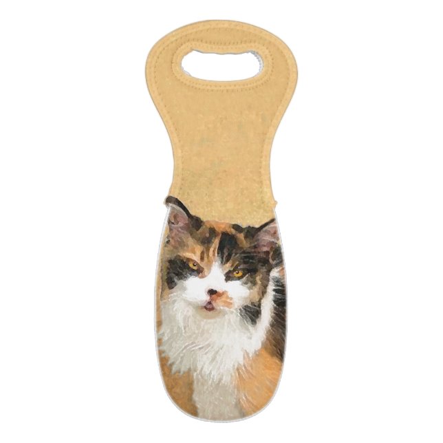 Calico Cat Painting - Cute Original Cat Art Wine Bag (Front Flat)